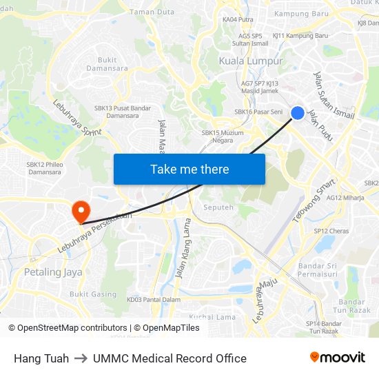 Hang Tuah to UMMC Medical Record Office map