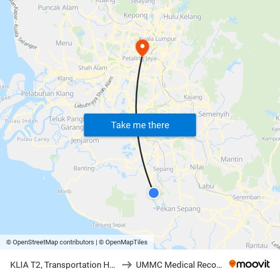 KLIA T2, Transportation Hub Level 1 to UMMC Medical Record Office map