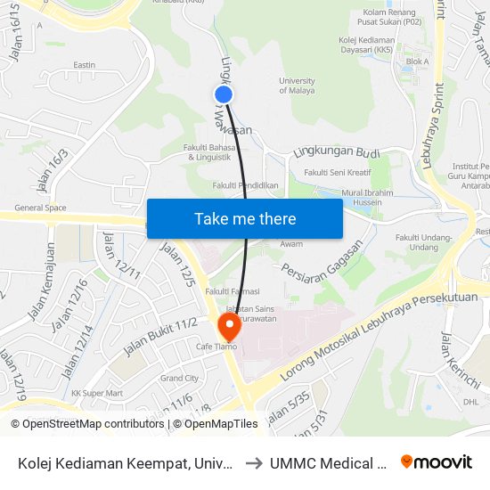 Kolej Kediaman Keempat, Universiti Malaya (Kl2348) to UMMC Medical Record Office map