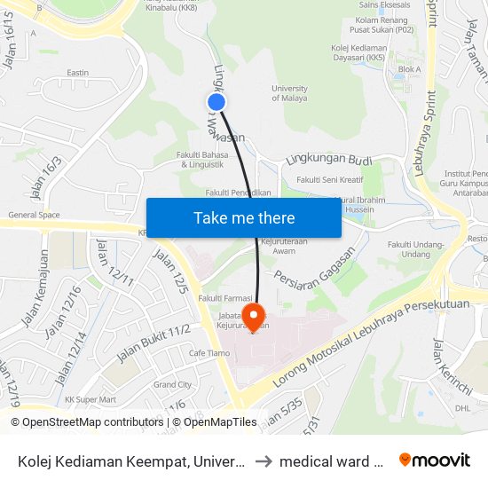 Kolej Kediaman Keempat, Universiti Malaya (Kl2348) to medical ward 12U UMMC map
