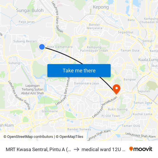 MRT Kwasa Sentral, Pintu A (Sa1020) to medical ward 12U UMMC map