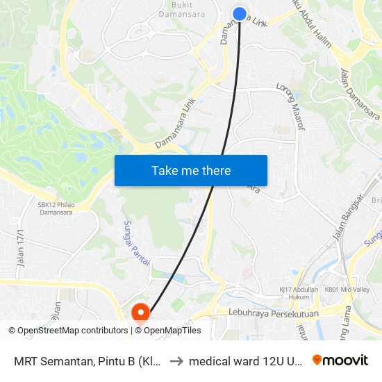 MRT Semantan, Pintu B (Kl1174) to medical ward 12U UMMC map