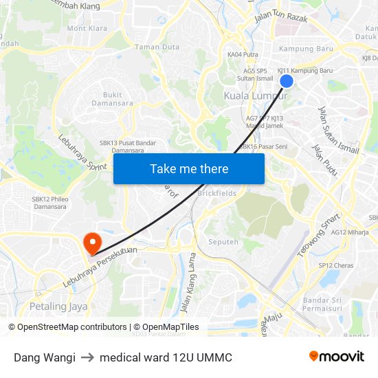 Dang Wangi to medical ward 12U UMMC map