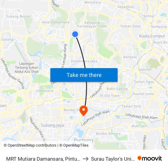 MRT Mutiara Damansara, Pintu C (Pj814) to Surau Taylor's University map