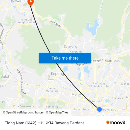Tiong Nam (Kl42) to KKIA Rawang Perdana map