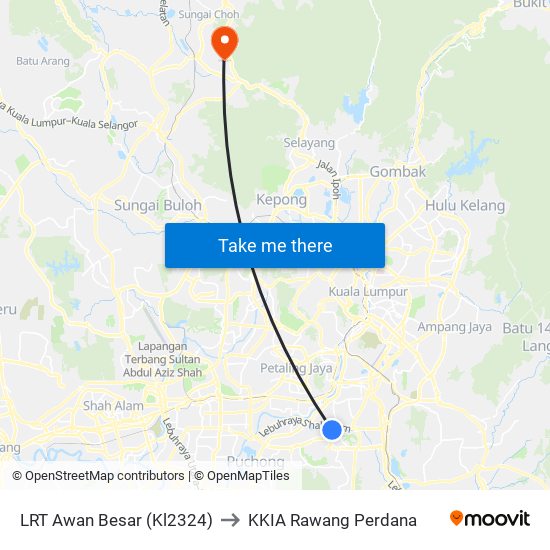 LRT Awan Besar (Kl2324) to KKIA Rawang Perdana map