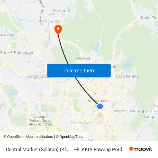 Central Market (Selatan) (Kl109) to KKIA Rawang Perdana map