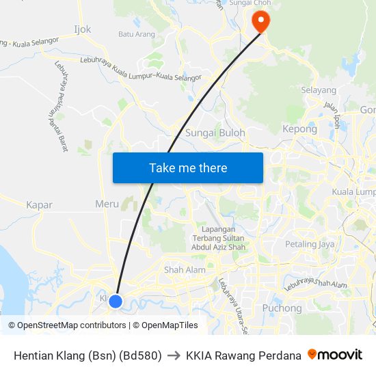 Hentian Klang (Bsn) (Bd580) to KKIA Rawang Perdana map