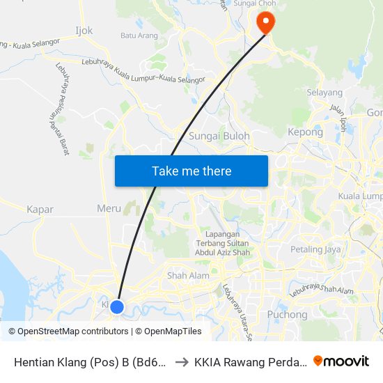 Hentian Klang (Pos) B (Bd664) to KKIA Rawang Perdana map