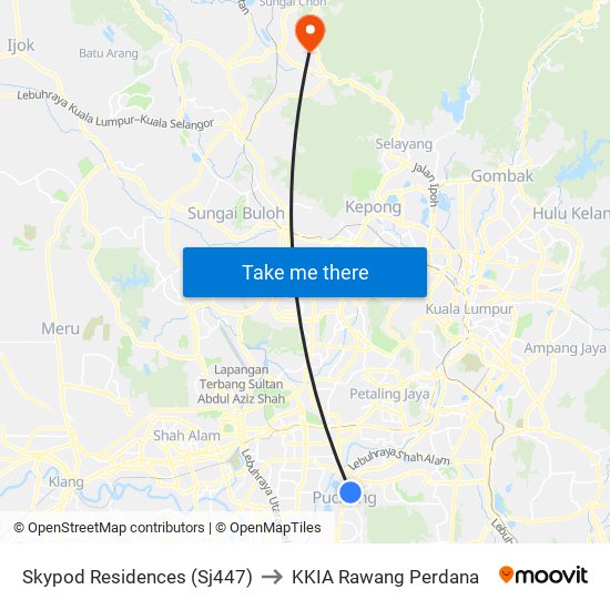Skypod Residences (Sj447) to KKIA Rawang Perdana map