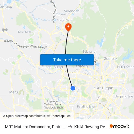 MRT Mutiara Damansara, Pintu B (Pj809) to KKIA Rawang Perdana map