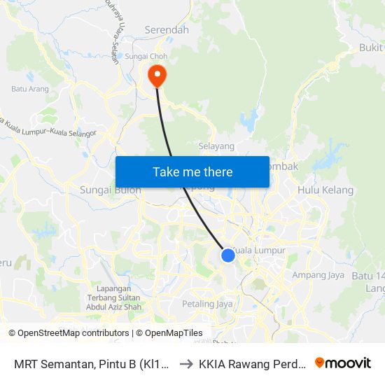 MRT Semantan, Pintu B (Kl1174) to KKIA Rawang Perdana map