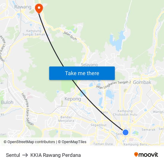 Sentul to KKIA Rawang Perdana map