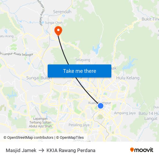 Masjid Jamek to KKIA Rawang Perdana map