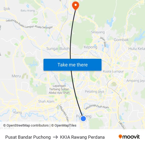Pusat Bandar Puchong to KKIA Rawang Perdana map