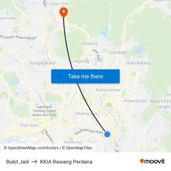 Bukit Jalil to KKIA Rawang Perdana map