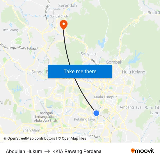 Abdullah Hukum to KKIA Rawang Perdana map