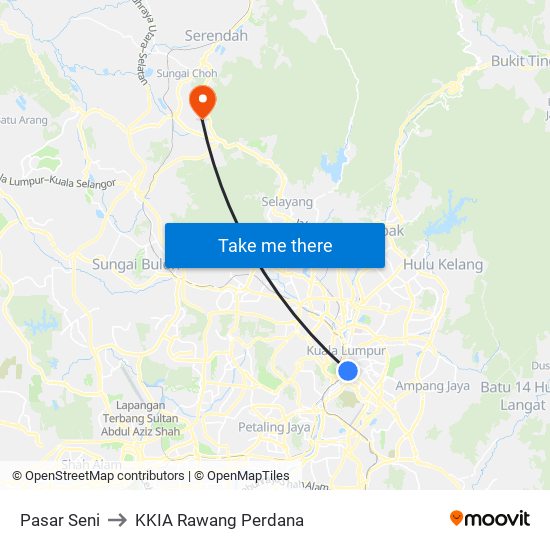 Pasar Seni to KKIA Rawang Perdana map