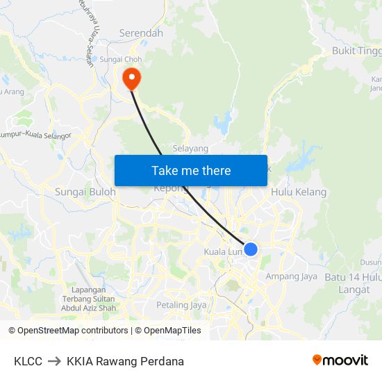 KLCC to KKIA Rawang Perdana map