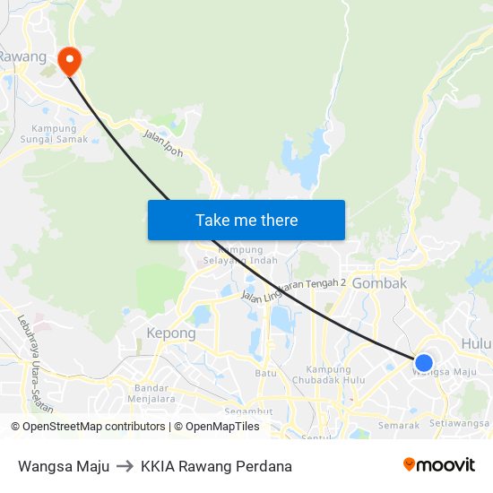 Wangsa Maju to KKIA Rawang Perdana map