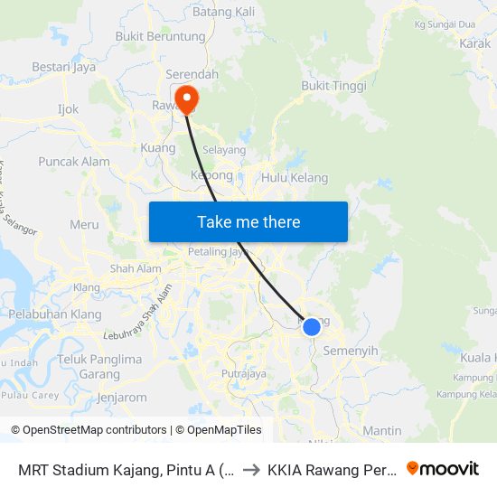 MRT Stadium Kajang, Pintu A (Kj822) to KKIA Rawang Perdana map