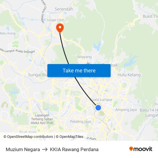 Muzium Negara to KKIA Rawang Perdana map