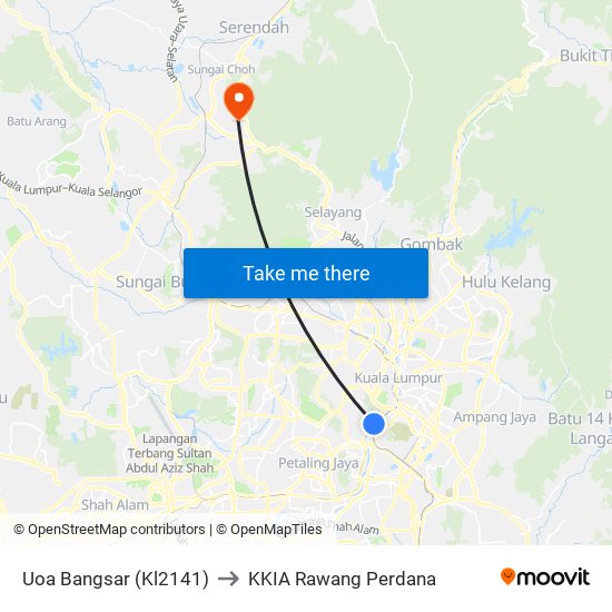 Uoa Bangsar (Kl2141) to KKIA Rawang Perdana map