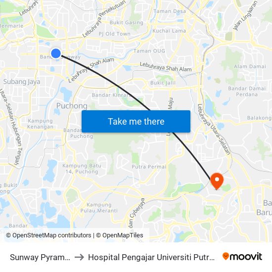 Sunway Pyramid (Pj615) to Hospital Pengajar Universiti Putra Malaysia (HPUPM) map