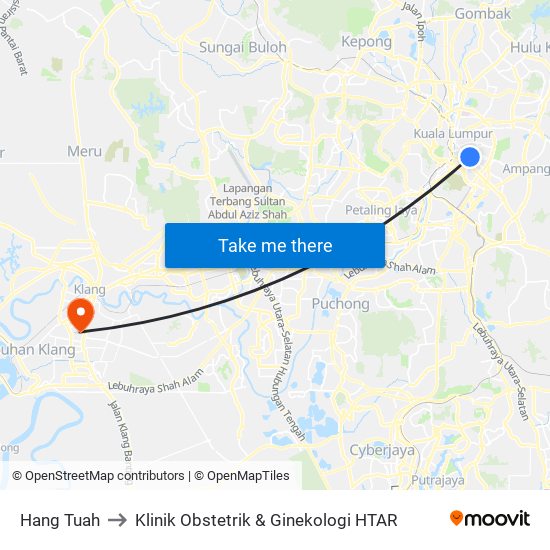 Hang Tuah to Klinik Obstetrik & Ginekologi HTAR map