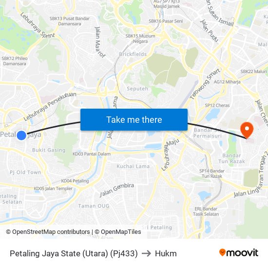 Petaling Jaya State (Utara) (Pj433) to Hukm map