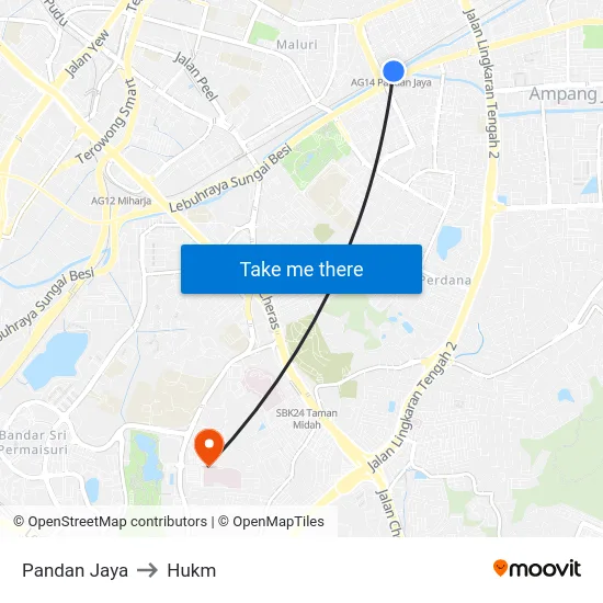 Pandan Jaya to Hukm map