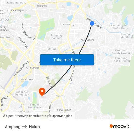 Ampang to Hukm map