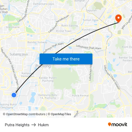 Putra Heights to Hukm map