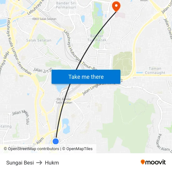 Sungai Besi to Hukm map