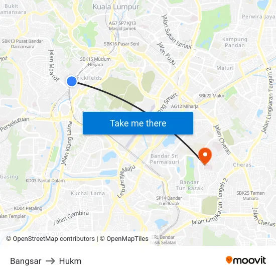 Bangsar to Hukm map