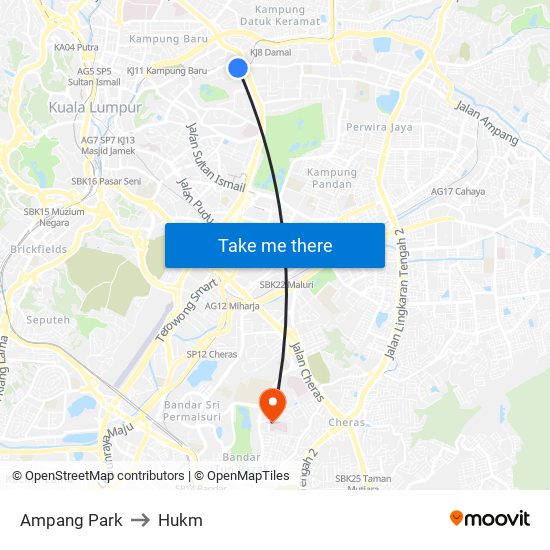 Ampang Park to Hukm map