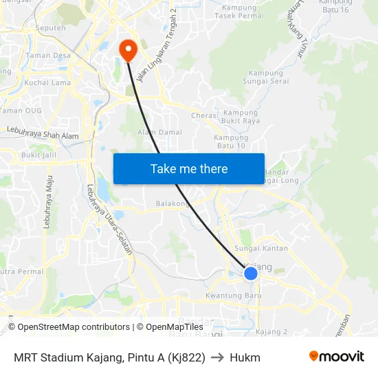 MRT Stadium Kajang, Pintu A (Kj822) to Hukm map