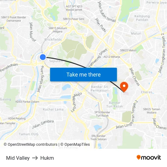 Mid Valley to Hukm map