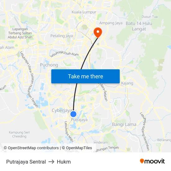 Putrajaya Sentral to Hukm map