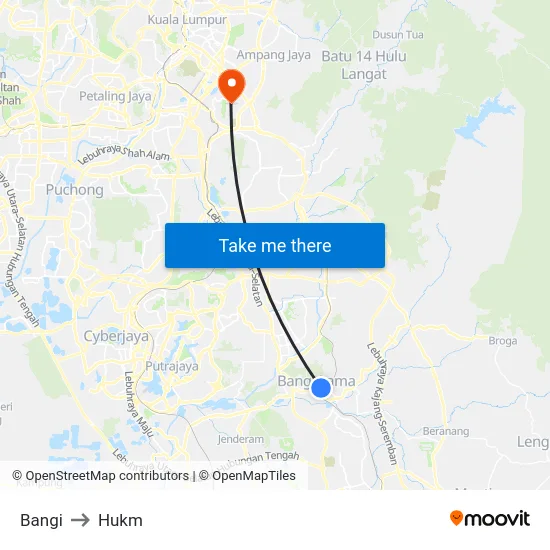 Bangi to Hukm map