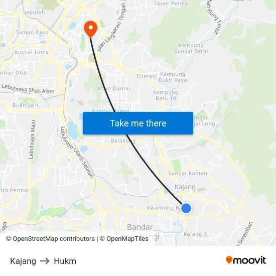 Kajang to Hukm map