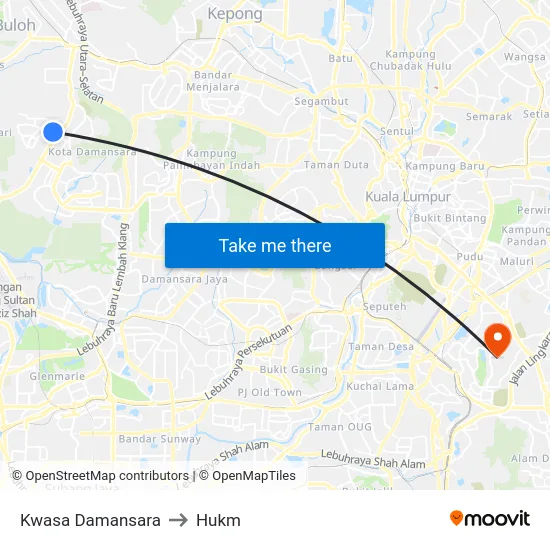 Kwasa Damansara to Hukm map