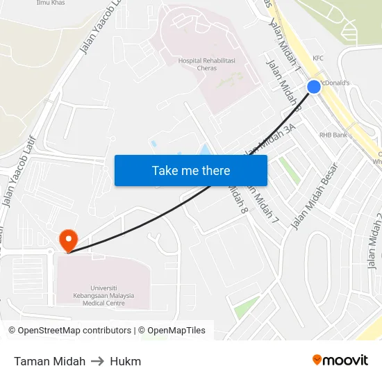 Taman Midah to Hukm map