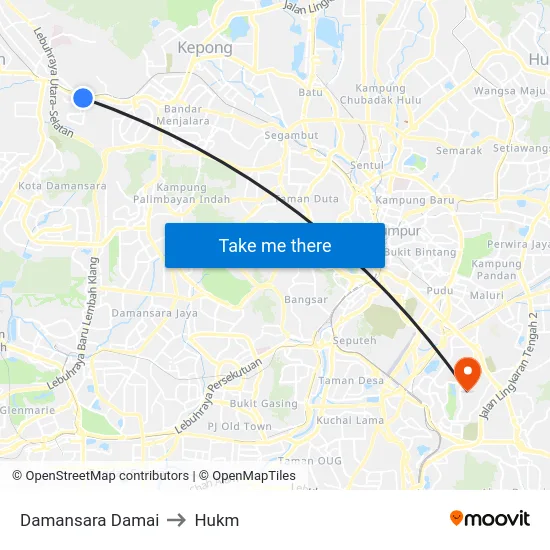 Damansara Damai to Hukm map