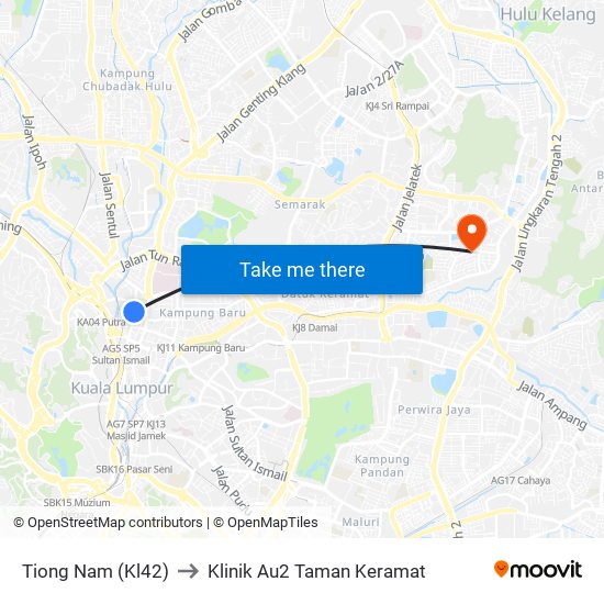 Tiong Nam (Kl42) to Klinik Au2 Taman Keramat map