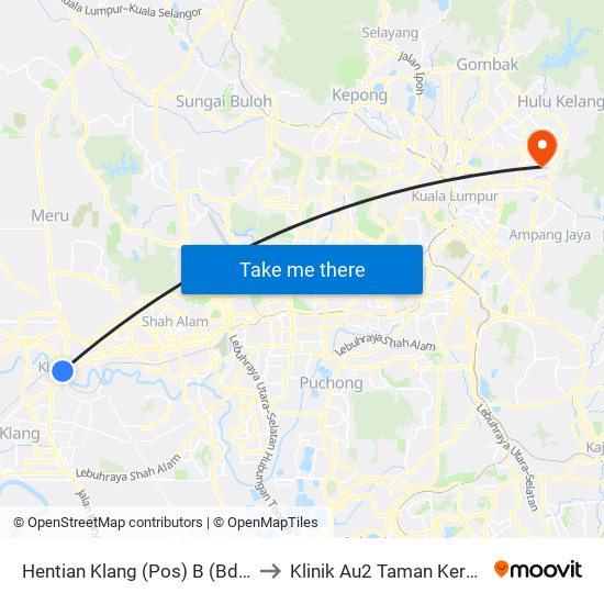 Hentian Klang (Pos) B (Bd664) to Klinik Au2 Taman Keramat map