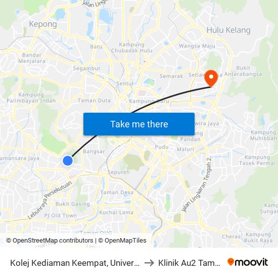 Kolej Kediaman Keempat, Universiti Malaya (Kl2348) to Klinik Au2 Taman Keramat map