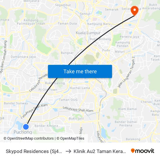 Skypod Residences (Sj447) to Klinik Au2 Taman Keramat map