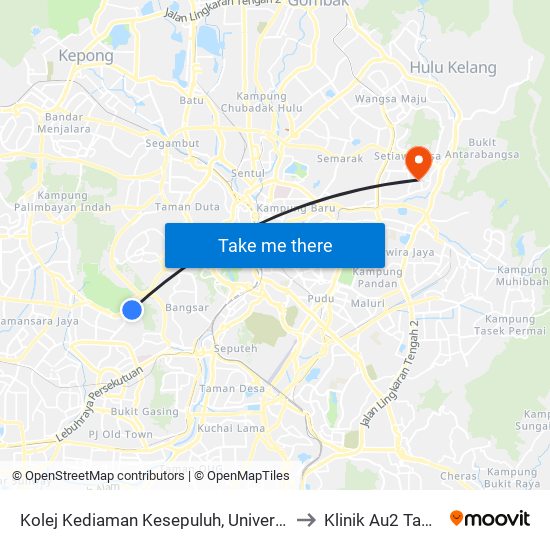 Kolej Kediaman Kesepuluh, Universiti Malaya (Opp) (Kl2345) to Klinik Au2 Taman Keramat map