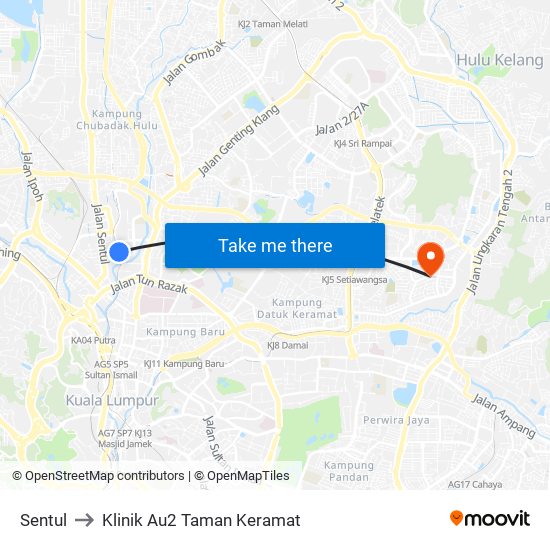 Sentul to Klinik Au2 Taman Keramat map